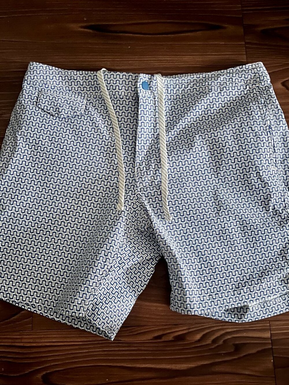 J Crew Men's 7" Stretch Eco Pool Short Maze Print Size 33 Blue Hybrid